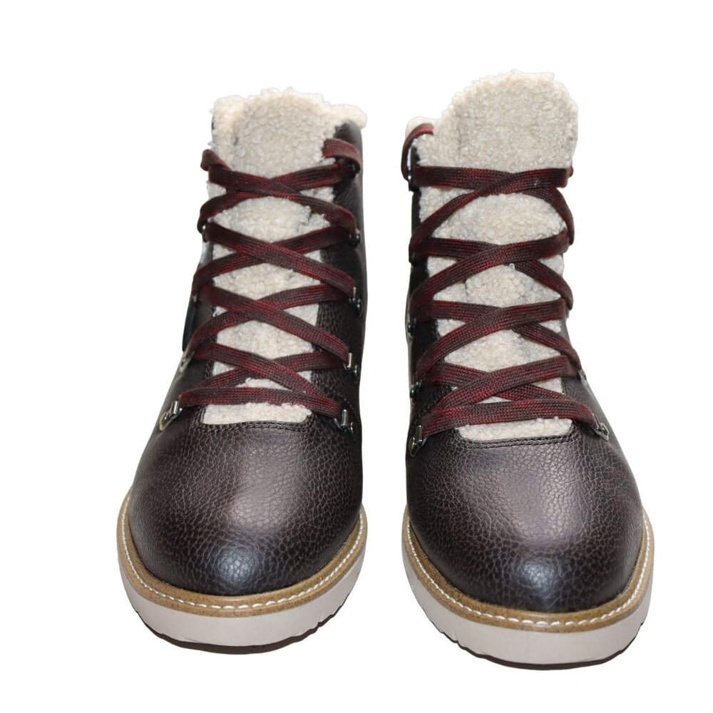 Dr. Scholls Boots Size 9.5 Brown Leather Lace-up Sherpa Lined So Cozy Wedge NEW - Picture 3 of 14